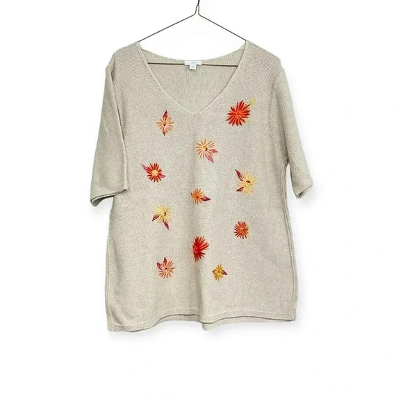 J. Jill Beige Linen Cotton Sweater Short Sleeve Size Large - Picture 1 of 6